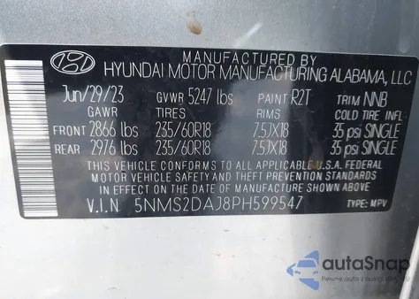 2023 Hyundai Santa Fe Sel из США, поврежденный, VIN 5NMS2DAJ8PH599547